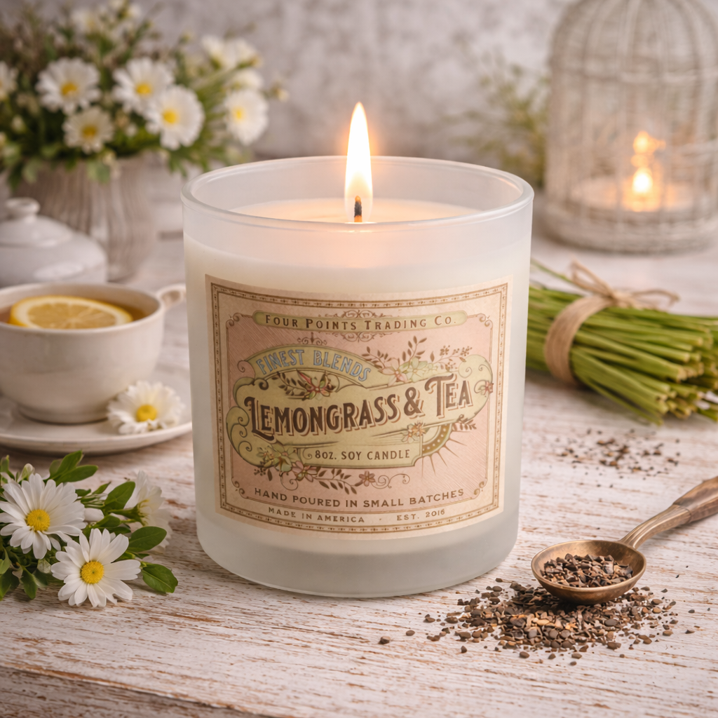 Lemongrass & Tea 8oz Soy Candle - Four Points Trading Co.