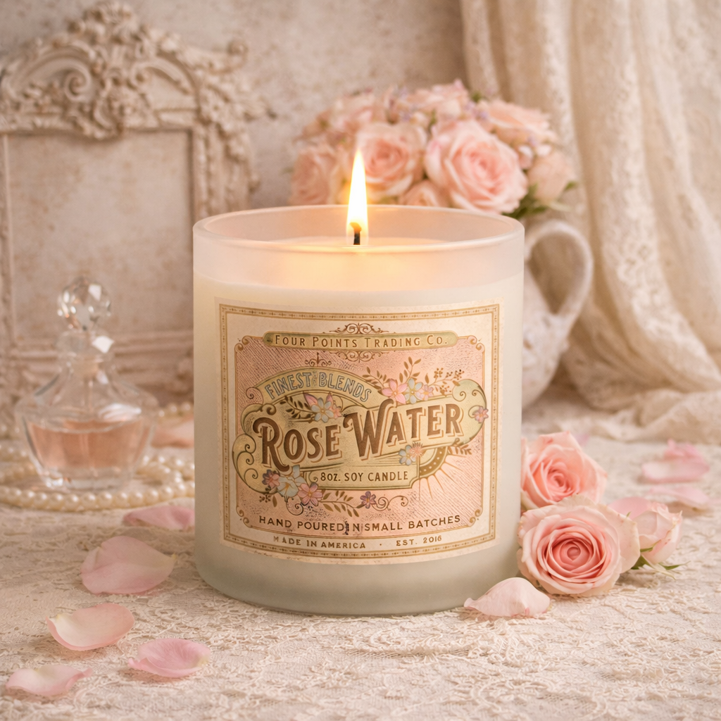 Rose Water 8oz Soy Candle - Four Points Trading Co.