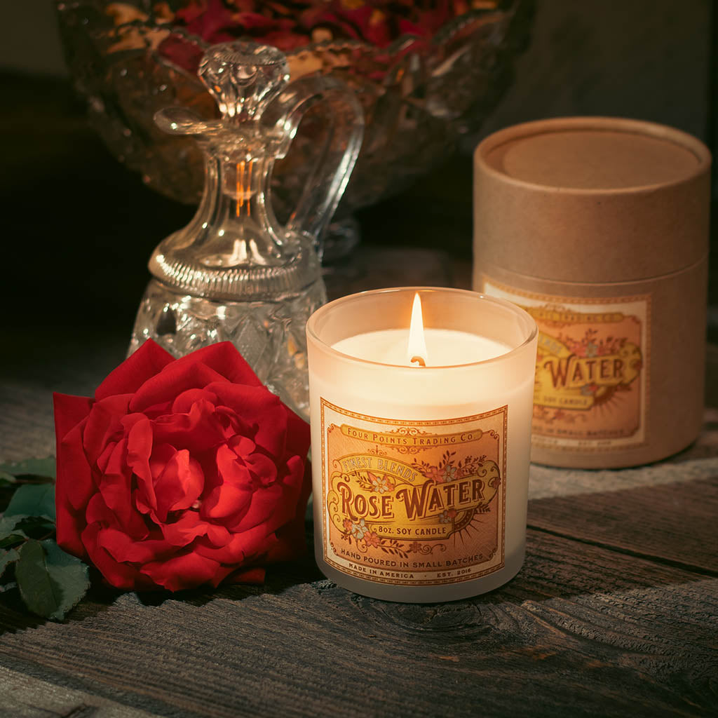 Rose Water 8oz Soy Candle - Four Points Trading Co.