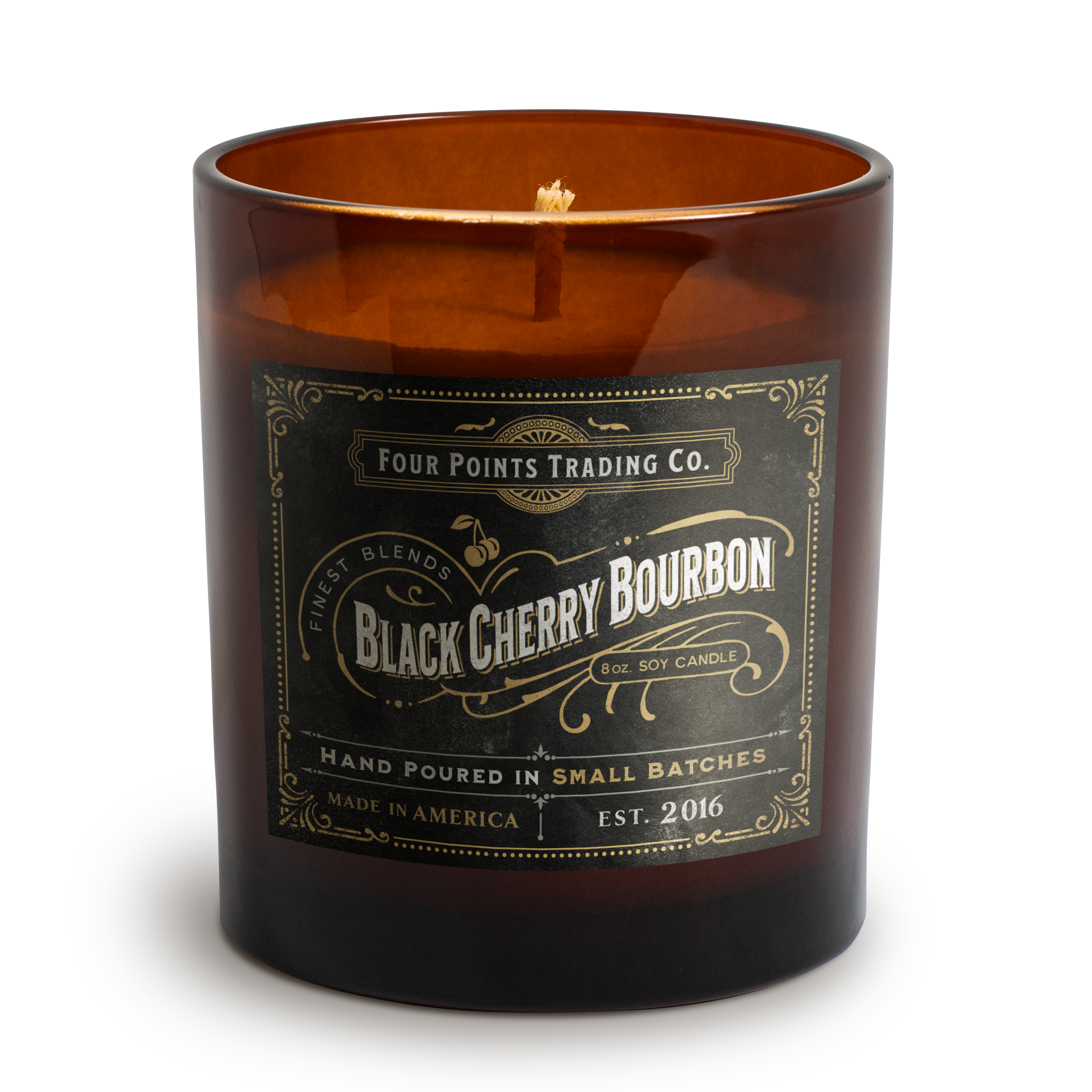 Black Cherry Bourbon 8oz Soy Candle - Four Points Trading Co